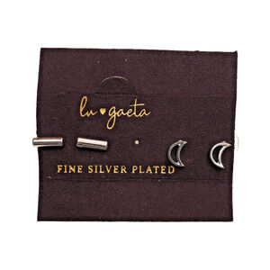 Lu Gaeta Lot 2 Pairs Silver Plated Womens Stud Earrings On Card Post Back